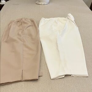 Blair White & Beige Elastic Waist Pedal Pushers